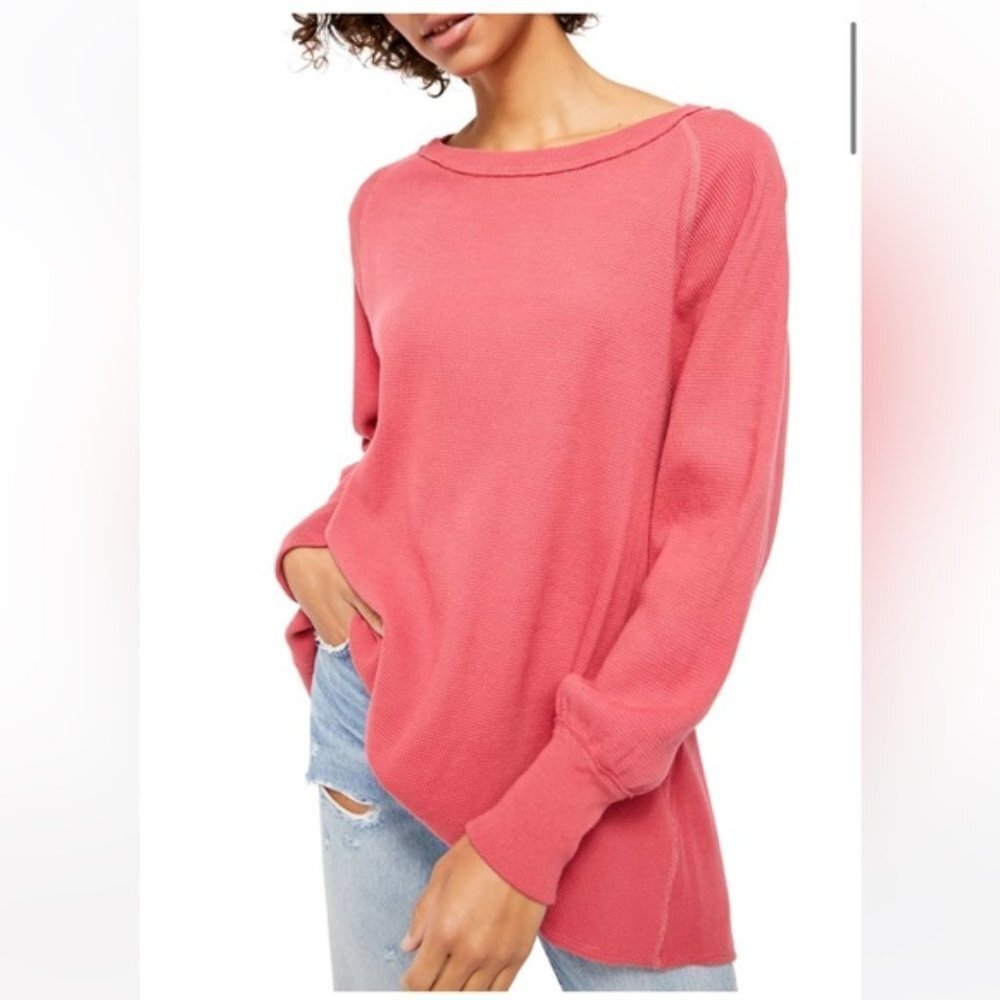 NWOT Free People Amelia Oversized Thermal Top Flor De Mayo Pink Size XS